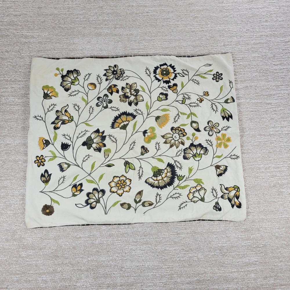 IKEA Alvine Lov Embroidered Floral Pillow Cover 20x24 Cream Cotton Plaid Back - Picture 16 of 16
